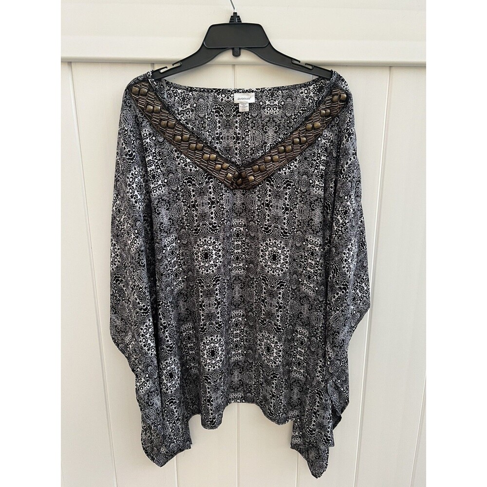 Avenue Womens Sz 18/20 Kimono Top Lightweight Studded Neck Vintage